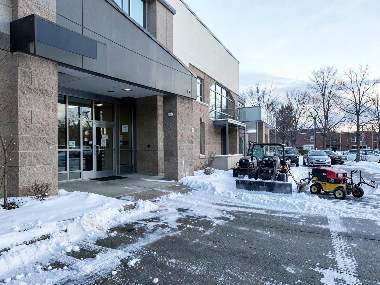 Cleared commercial entrance and parking access after snowfall