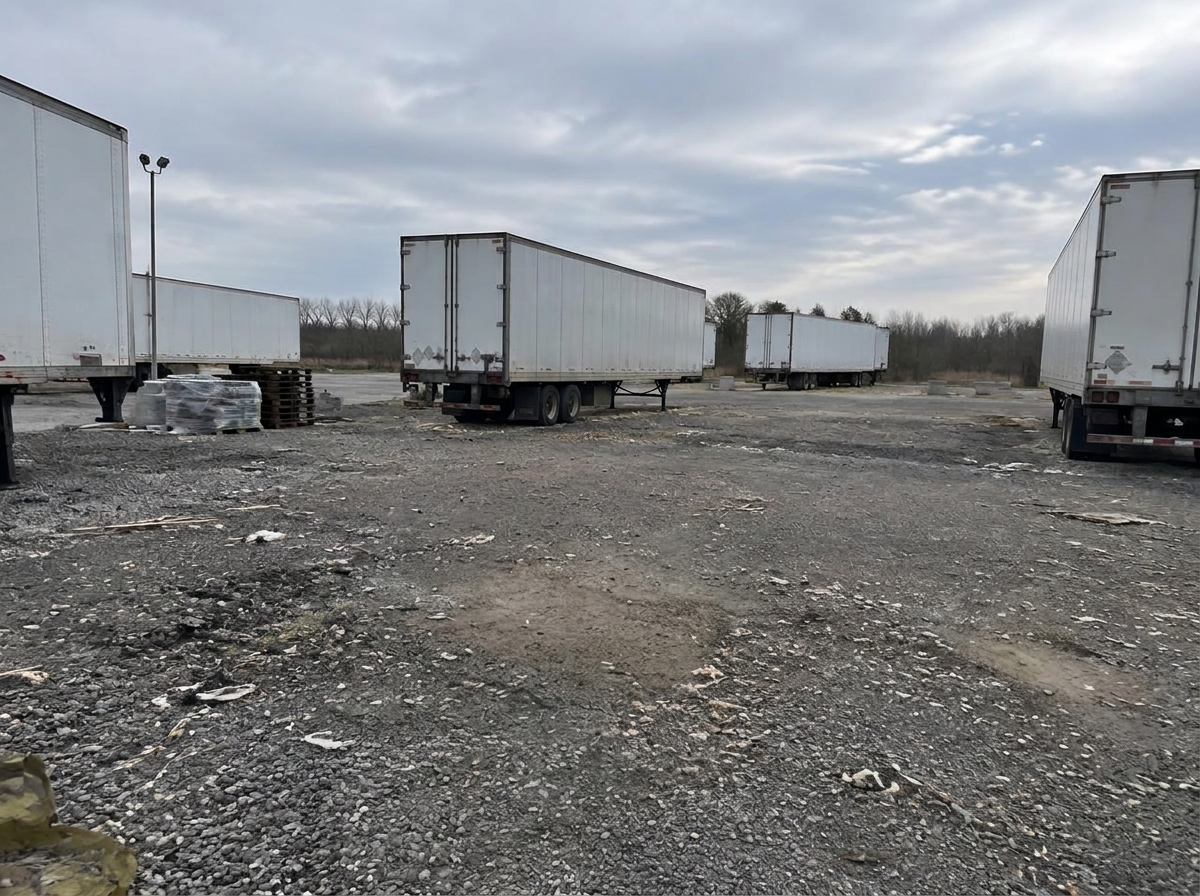 The same trailer yard with the debris removed and the gravel surface clear